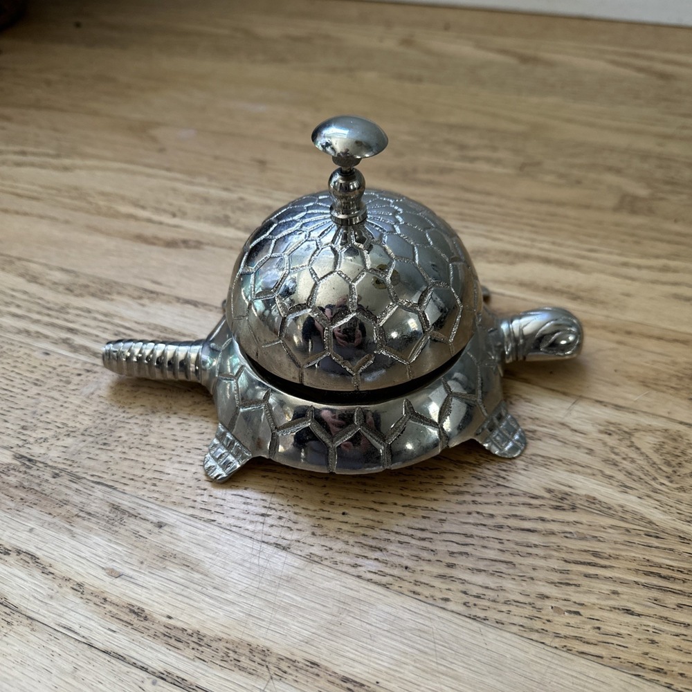 Tortoise Bell Desk Counter Call Bell Celtic Ornate Hotel Turtle Tabletop Silver